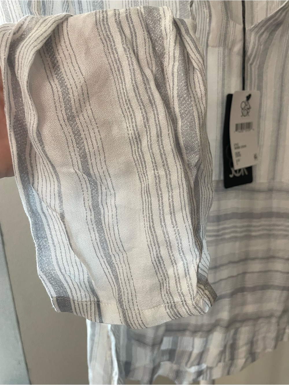 Chaser White and Gray Striped Hooded Tunic Top - Picture 4 of 7